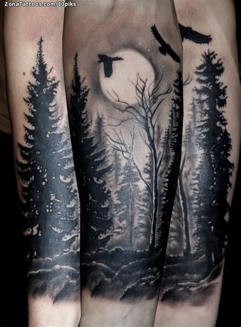 tatuaje de arboles lunas paisajes