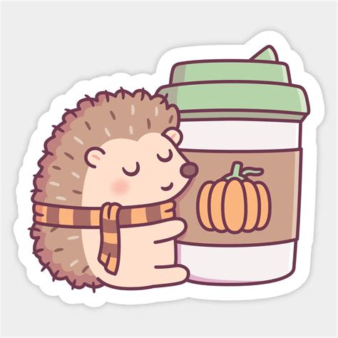 Cute Hedgehog Hugging Pumpkin Spice Latte Sticker
