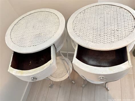 pair  shabby chic distressed white accent tables maxsold