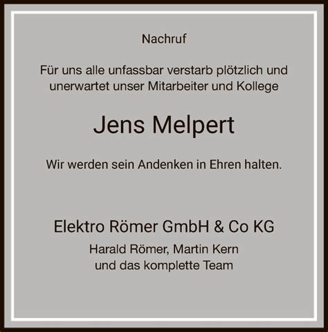 Traueranzeigen von Jens Melpert | Trauer.HNA.de