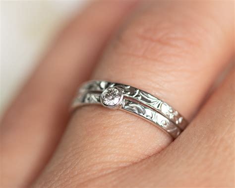 engagement wedding ring set bridal set floral diamond etsy