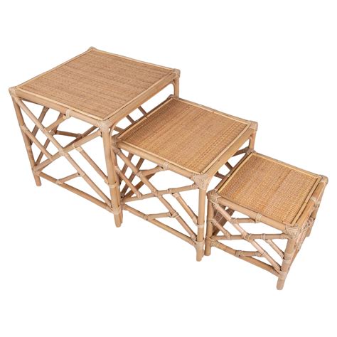 bamboo  wicker nesting table consisting   tables