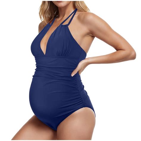 Pimfylm Maternity One Piece Swimsuit Maternity Swimsuit V-Neck One