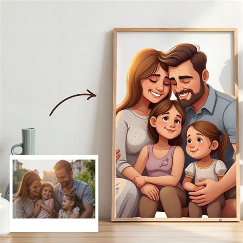 Family Personalized Cartoon Illustration Custom Portrait From Photo