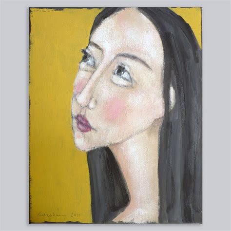 676 Portret met gele achtergrond I_verkocht - Carolien de Brouwer