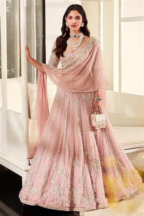 light onion pink embroidered bridal lehenga set  ridhi mehra
