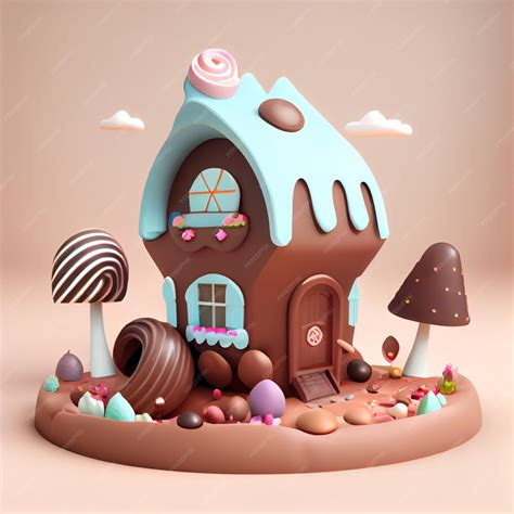 Premium Photo | Chocolate house cute sweet house 3d render illustration