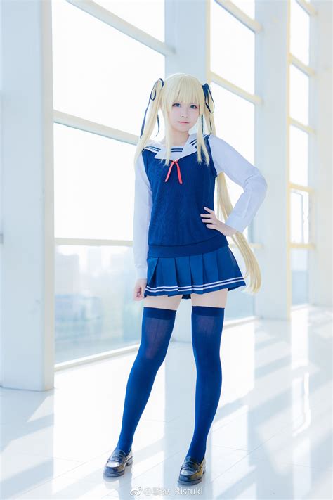 cosplay, women, Asian, stockings, blue stockings, school uniform