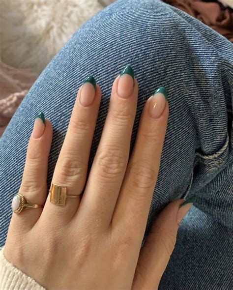 dark green French tips | Gel nails french, Green nails, Hoco nails