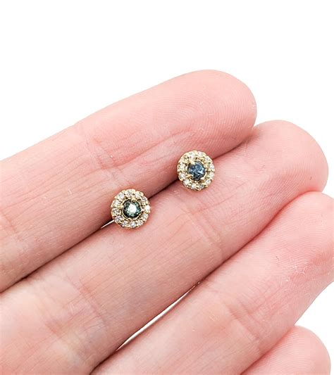Natural Brazilian Alexandrite and Diamond Stud Earrings In Yellow Gold