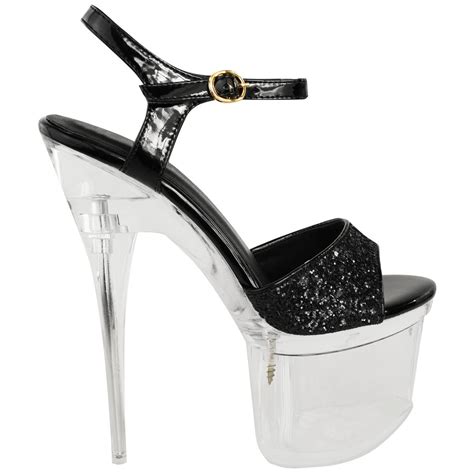 Womens Sexy Clear Pole Dancing High Platform Sandals Perspex High Heels ...