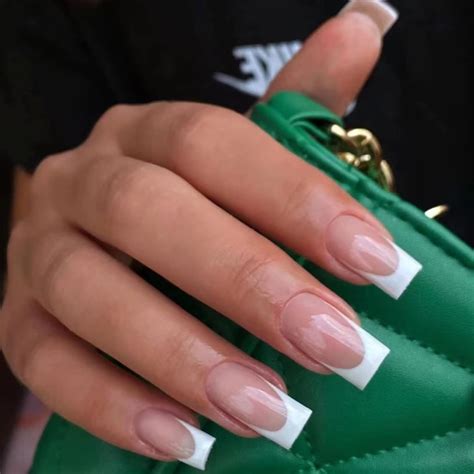 RUNRAYAY Medium Length French Tips Press on Nails with Designs, Nude