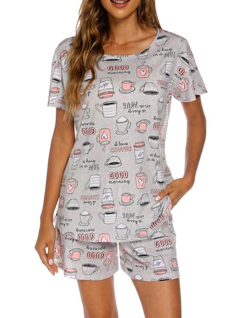 ENJOYNIGHT Womens Pajama Shorts Sets Cotton Pjs Summer Cute Sleepwear