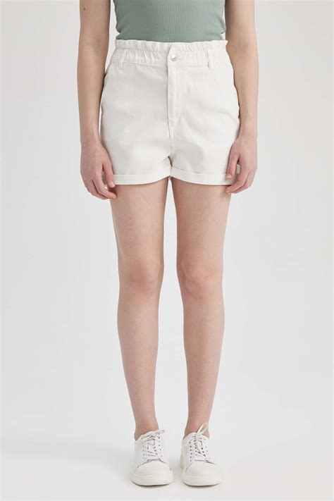 White WOMAN Paperbag Fit Jean High waist Shorts 2813131 | DeFacto