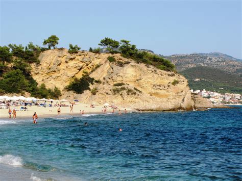Thassos-Tripity Beach...left end full nude... Photo from Limenaria in