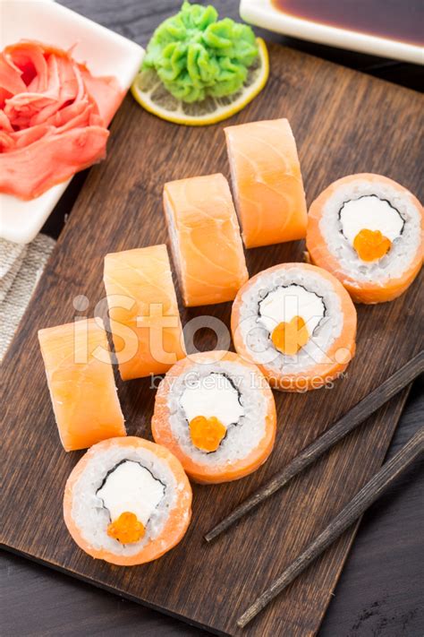 Sushi Rolls Philadelphia With Caviar Stock Photo | Royalty-Free ...