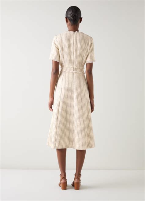 stunning lkbennett julia camel tweed check dress  gold buttons