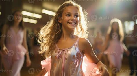 Happy young girl is dancing to the music. Generative AI 30711061 Stock ...