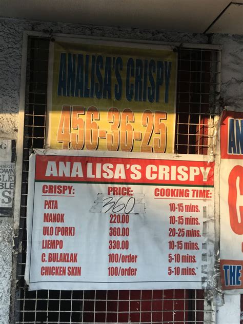 Carta del restaurante Ana Lisa's Take Home Crispy Pata, Ciudad Quezon