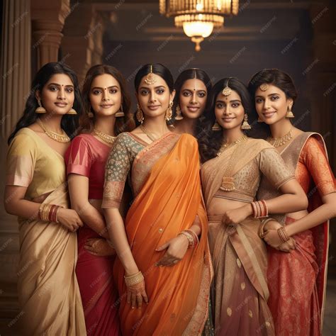 premium photo indian females group  traditional saree