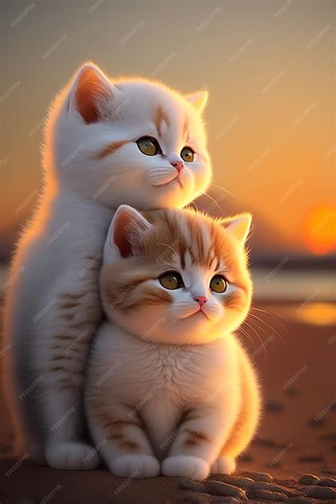 A painting of two kittens on the beach | Premium AI-generated image