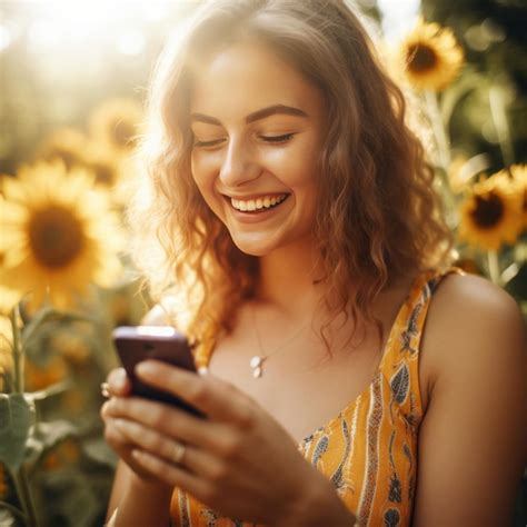 Premium AI Image | Pretty Summer Girl Smiling with a Smartphone