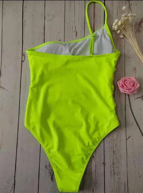 NEON LIME RUCHED ONE SHOULDER ONE PIECE SWIMSUIT-SMALL | Property Room