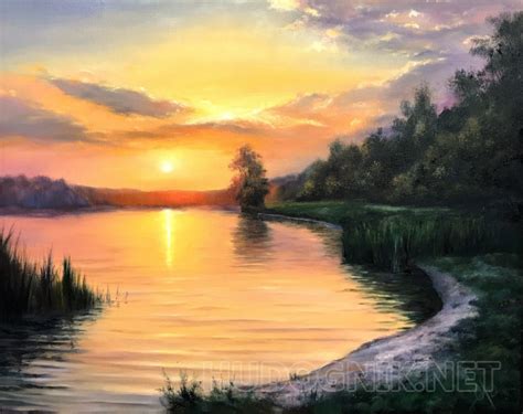 Картина Закат над озером. Размеры: 50x40, Год: 2022, Цена: 25000 рублей ...