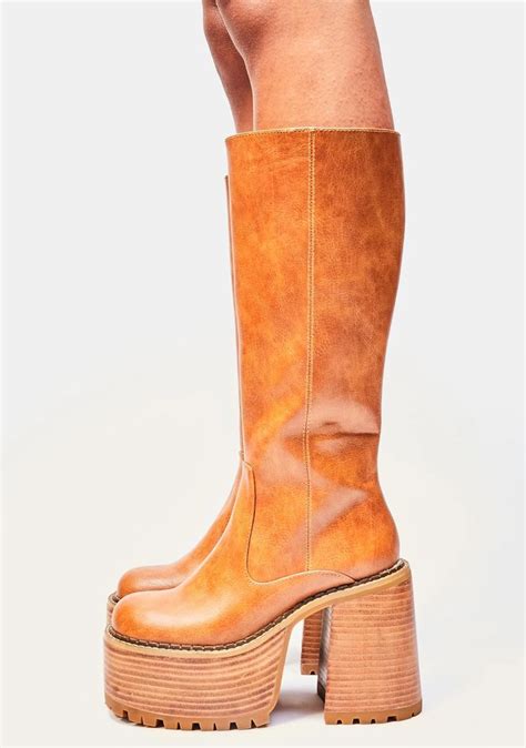 Delia's PU Knee High Platform Boots - Light Brown | Swag shoes, Knee ...