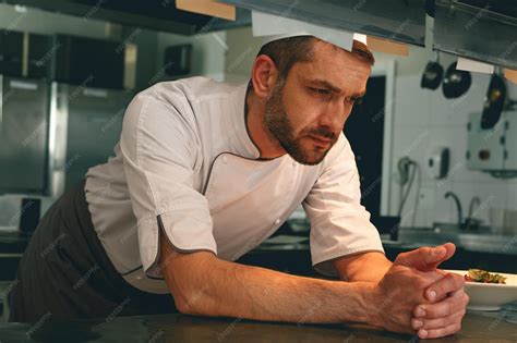 premium photo tired chef  kitchen restaurant waiting    order