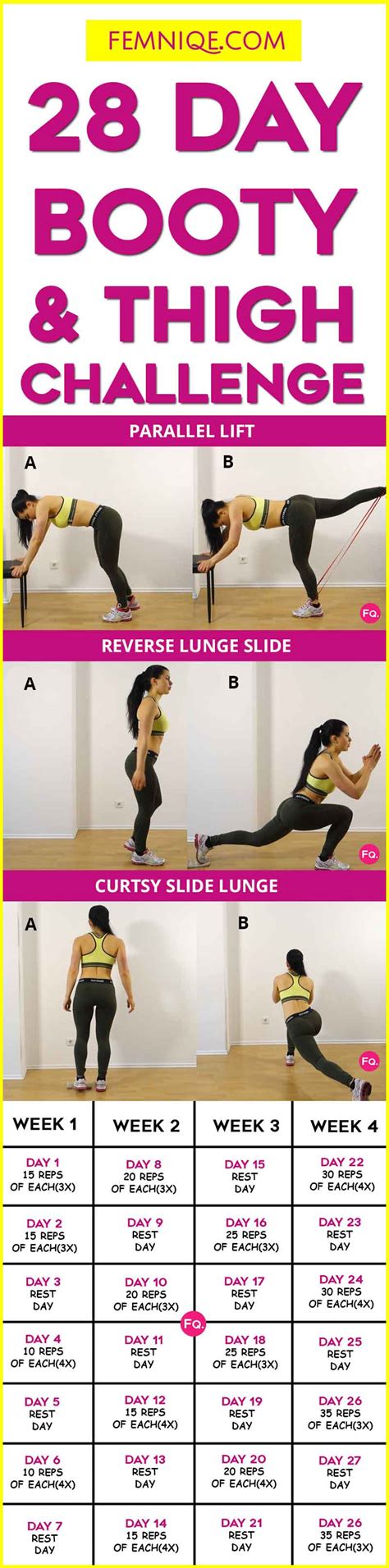 28 Day Butt & Thigh Workout Challenge (Booty Sculptor) - Femniqe