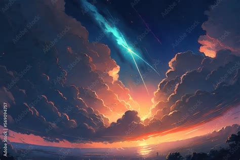 Anime sky painting wallpaper background. Fantasy sky. Skyland with ...