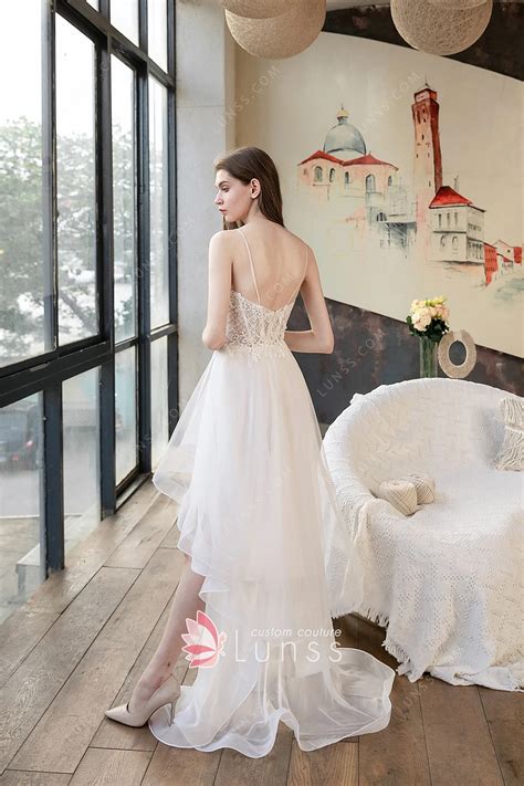Flirty Lace and Tulle High-low Summer Beach Wedding Dress - Lunss