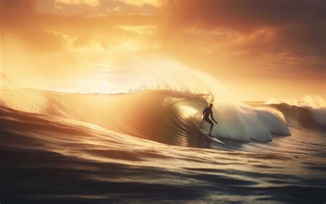 Premium AI Image | A surfer catching a large wave at sunset