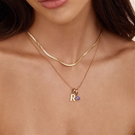 Initial Birthstone Charm Necklace