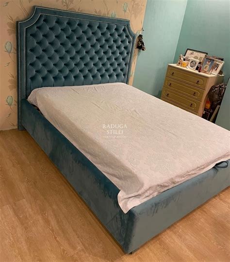 Кровать голубая 180*200 с мягким изголовьем и подъемным механизмом ...