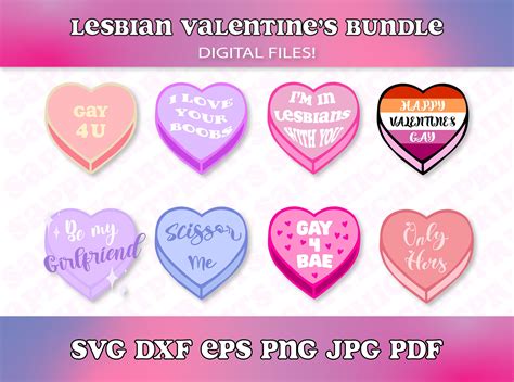 Lesbian Valentines Day SVG Bundle Conversation Hearts Svg, LGBTQ Svg