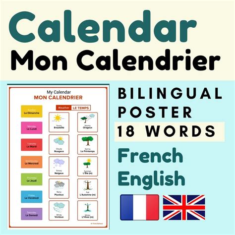 Calendar French Le calendrier | English posters, Vocabulary posters ...