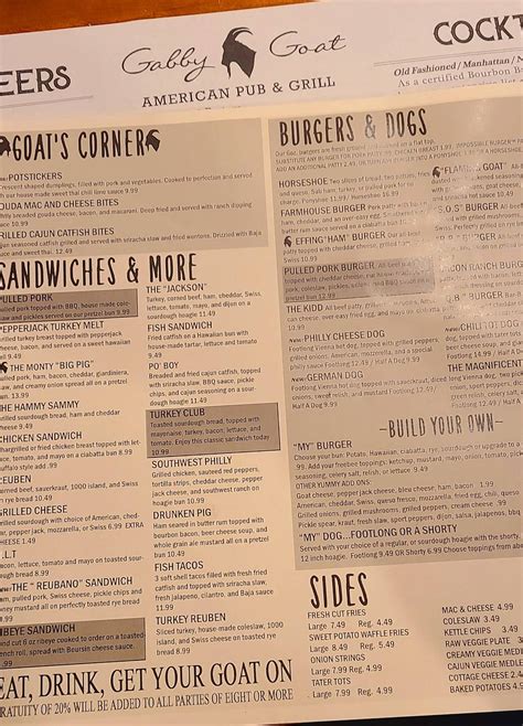 Menu at Gabby Goat American Pub & Grill, Effingham