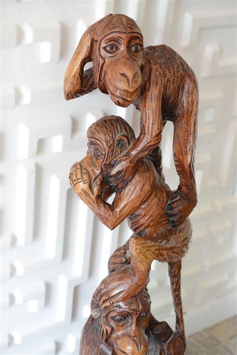 Vintage Wooden Statue Wood Monkey Chainsaw Carved See No | Etsy
