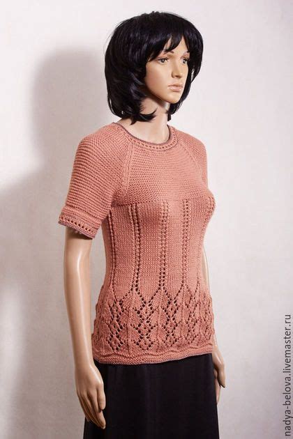 Вязаный джемпер с коротки рукавом, карамель | Knit crochet, Crochet top ...