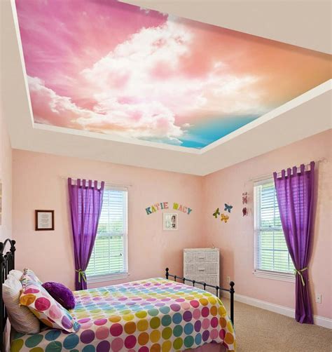 Download Pink Bedroomwith Cloud Ceiling Mural Wallpaper | Wallpapers.com