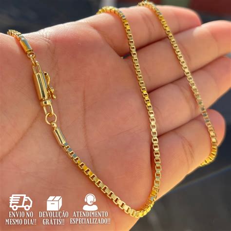 Corrente De Ouro Puro - Corrente Masculina De Ouro Veneziana 60cm Banhada a Ouro 24k Cordão C ...