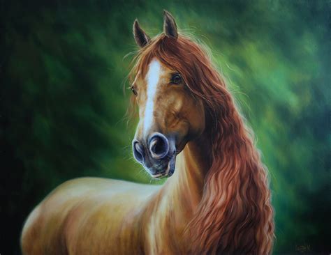 realistic horse painting reflections oil  canvas horse painting