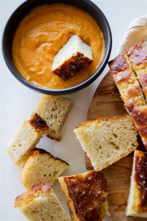 Pretzel Focaccia Bread with Spiced Cheese Dipping Sauce - Mozie