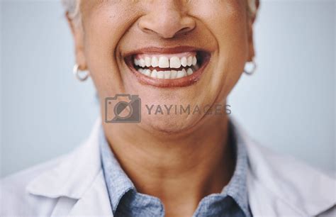 Dental, smile and elderly woman in studio for mouth, hygiene and ...