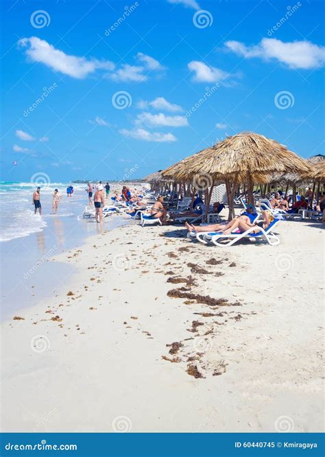 Tourists Sunbathing at the Beach of Varadero in Cuba Editorial Image
