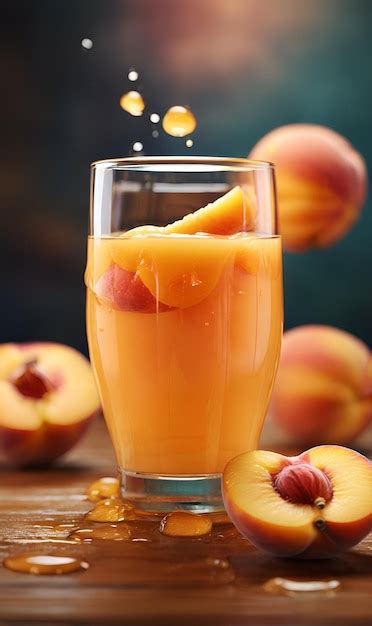 Premium Photo | Peach juice a splash of peach juice and ripe peach fruit