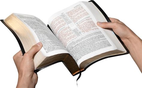 Primer plano de manos sosteniendo una biblia abierta | Foto Premium