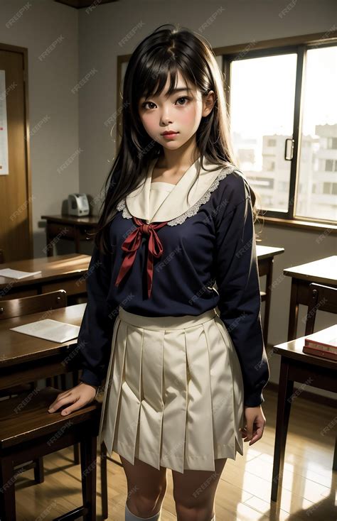 Beautiful asian woman in school uniform standing in the classroom
